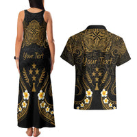 Personalised Kosrae Liberation Day Couples Matching Tank Maxi Dress and Hawaiian Shirt Polynesian Tattoo and Plumeria Gold Color LT03 - Polynesian Pride