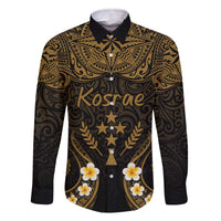 Personalised Kosrae Liberation Day Family Matching Off The Shoulder Long Sleeve Dress and Hawaiian Shirt Polynesian Tattoo and Plumeria Gold Color LT03 Dad's Shirt - Long Sleeve Gold - Polynesian Pride