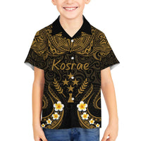 Personalised Kosrae Liberation Day Family Matching Off The Shoulder Long Sleeve Dress and Hawaiian Shirt Polynesian Tattoo and Plumeria Gold Color LT03 Son's Shirt Gold - Polynesian Pride