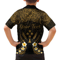 Personalised Kosrae Liberation Day Family Matching Off Shoulder Maxi Dress and Hawaiian Shirt Polynesian Tattoo and Plumeria Gold Color LT03 - Polynesian Pride