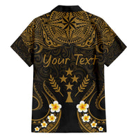 Personalised Kosrae Liberation Day Family Matching Off Shoulder Short Dress and Hawaiian Shirt Polynesian Tattoo and Plumeria Gold Color LT03 - Polynesian Pride
