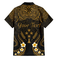 Personalised Kosrae Liberation Day Family Matching Short Sleeve Bodycon Dress and Hawaiian Shirt Polynesian Tattoo and Plumeria Gold Color LT03 - Polynesian Pride