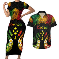 Personalised Kosrae Liberation Day Couples Matching Short Sleeve Bodycon Dress and Hawaiian Shirt Polynesian Tattoo and Plumeria Reggae Color LT03 Reggae - Polynesian Pride