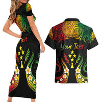 Personalised Kosrae Liberation Day Couples Matching Short Sleeve Bodycon Dress and Hawaiian Shirt Polynesian Tattoo and Plumeria Reggae Color LT03 - Polynesian Pride