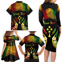 Personalised Kosrae Liberation Day Family Matching Long Sleeve Bodycon Dress and Hawaiian Shirt Polynesian Tattoo and Plumeria Reggae Color LT03 - Polynesian Pride