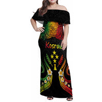 Personalised Kosrae Liberation Day Family Matching Off Shoulder Maxi Dress and Hawaiian Shirt Polynesian Tattoo and Plumeria Reggae Color LT03 Mom's Dress Reggae - Polynesian Pride