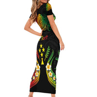 Personalised Kosrae Liberation Day Family Matching Short Sleeve Bodycon Dress and Hawaiian Shirt Polynesian Tattoo and Plumeria Reggae Color LT03 - Polynesian Pride