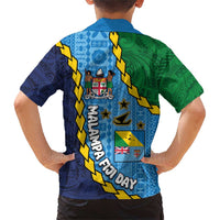Malampa Fiji Day Family Matching Short Sleeve Bodycon Dress and Hawaiian Shirt National Symbols with Tapa Tribal and Polynesian Tattoo