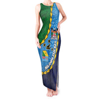 Malampa Fiji Day Tank Maxi Dress National Symbols with Tapa Tribal and Polynesian Tattoo LT03 Women Blue - Polynesian Pride