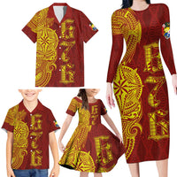 Tonga 676 Ngatu Tribal Tattoo Family Matching Long Sleeve Bodycon Dress and Hawaiian Shirt