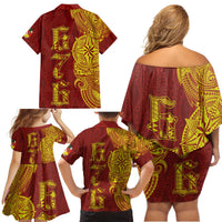 Tonga 676 Ngatu Tribal Tattoo Family Matching Off Shoulder Short Dress and Hawaiian Shirt LT03 - Polynesian Pride
