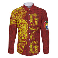 Tonga 676 Ngatu Tribal Tattoo Family Matching Tank Maxi Dress and Hawaiian Shirt LT03 Dad's Shirt - Long Sleeve Red - Polynesian Pride