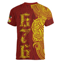 Tonga 676 Ngatu Tribal Tattoo Women V-Neck T-Shirt