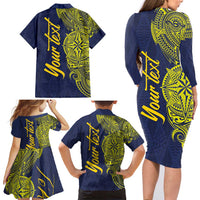 Personalised Tokelau Classic Ngatu Motifs Family Matching Long Sleeve Bodycon Dress and Hawaiian Shirt LT03 - Polynesian Pride