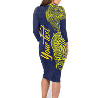 Personalised Tokelau Classic Ngatu Motifs Family Matching Long Sleeve Bodycon Dress and Hawaiian Shirt LT03 - Polynesian Pride