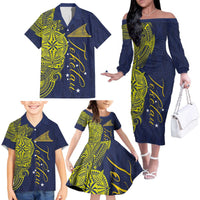 Personalised Tokelau Classic Ngatu Motifs Family Matching Off The Shoulder Long Sleeve Dress and Hawaiian Shirt LT03 - Polynesian Pride