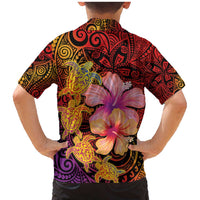 Hawaiian Hibiscus Turtle Tribal Polynesian Pattern Family Matching Mermaid Dress and Hawaiian Shirt Colorful Color LT03 - Polynesian Pride