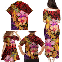 Hawaiian Hibiscus Turtle Tribal Polynesian Pattern Family Matching Puletasi and Hawaiian Shirt Colorful Color