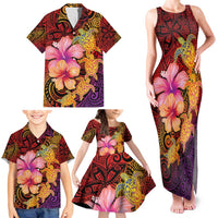 Hawaiian Hibiscus Turtle Tribal Polynesian Pattern Family Matching Tank Maxi Dress and Hawaiian Shirt Colorful Color LT03 - Polynesian Pride
