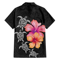Hawaiian Hibiscus Turtle Tribal Polynesian Pattern Family Matching Long Sleeve Bodycon Dress and Hawaiian Shirt Black Color LT03 - Polynesian Pride