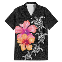 Hawaiian Hibiscus Turtle Tribal Polynesian Pattern Family Matching Mermaid Dress and Hawaiian Shirt Black Color LT03 Dad's Shirt - Short Sleeve Black - Polynesian Pride