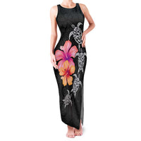 Hawaiian Hibiscus Turtle Tribal Polynesian Pattern Family Matching Tank Maxi Dress and Hawaiian Shirt Black Color LT03 Mom's Dress Black - Polynesian Pride