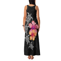 Hawaiian Hibiscus Turtle Tribal Polynesian Pattern Family Matching Tank Maxi Dress and Hawaiian Shirt Black Color LT03 - Polynesian Pride