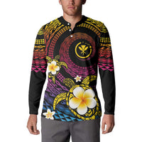 Hawaiian Plumeria Turtle Tribal Spiral Polynesian Tattoo Button Sweatshirt Fanciful Color