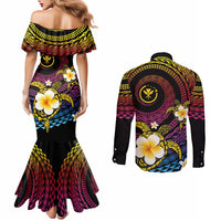Hawaiian Plumeria Turtle Tribal Spiral Polynesian Tattoo Couples Matching Mermaid Dress and Long Sleeve Button Shirt Fanciful Color LT03 - Polynesian Pride