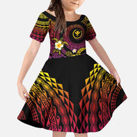 Hawaiian Plumeria Turtle Tribal Spiral Polynesian Tattoo Family Matching Off Shoulder Maxi Dress and Hawaiian Shirt Fanciful Color LT03 Daughter's Dress Gradient - Polynesian Pride
