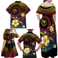 Hawaiian Plumeria Turtle Tribal Spiral Polynesian Tattoo Family Matching Off Shoulder Maxi Dress and Hawaiian Shirt Fanciful Color LT03 - Polynesian Pride