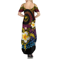 Hawaiian Plumeria Turtle Tribal Spiral Polynesian Tattoo Family Matching Summer Maxi Dress and Hawaiian Shirt Fanciful Color LT03 - Polynesian Pride