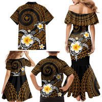 Hawaiian Plumeria Turtle Tribal Spiral Polynesian Tattoo Family Matching Mermaid Dress and Hawaiian Shirt Gold Color LT03 - Polynesian Pride