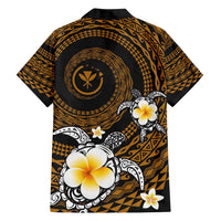 Hawaiian Plumeria Turtle Tribal Spiral Polynesian Tattoo Family Matching Off Shoulder Maxi Dress and Hawaiian Shirt Gold Color LT03 - Polynesian Pride