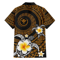 Hawaiian Plumeria Turtle Tribal Spiral Polynesian Tattoo Family Matching Short Sleeve Bodycon Dress and Hawaiian Shirt Gold Color LT03 - Polynesian Pride