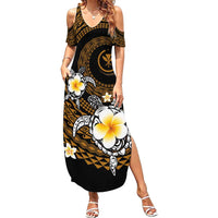 Hawaiian Plumeria Turtle Tribal Spiral Polynesian Tattoo Family Matching Summer Maxi Dress and Hawaiian Shirt Gold Color LT03 Mom's Dress Gold - Polynesian Pride