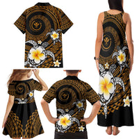 Hawaiian Plumeria Turtle Tribal Spiral Polynesian Tattoo Family Matching Tank Maxi Dress and Hawaiian Shirt Gold Color LT03 - Polynesian Pride