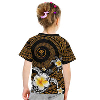 Hawaiian Plumeria Turtle Tribal Spiral Polynesian Tattoo Kid T Shirt Gold Color