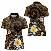 Hawaiian Plumeria Turtle Tribal Spiral Polynesian Tattoo Women Polo Shirt Gold Color LT03 - Polynesian Pride