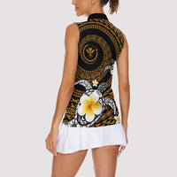 Hawaiian Plumeria Turtle Tribal Spiral Polynesian Tattoo Women Sleeveless Polo Shirt Gold Color LT03 - Polynesian Pride