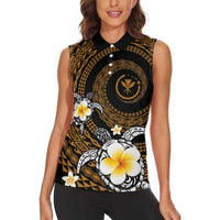 Hawaiian Plumeria Turtle Tribal Spiral Polynesian Tattoo Women Sleeveless Polo Shirt Gold Color LT03 - Polynesian Pride