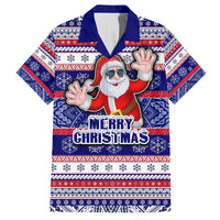 Custom American Samoa Christmas Hawaiian Shirt Samoan Coat of Arms and Cool Santa Ornament Style LT03 Blue - Polynesian Pride