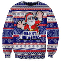 Custom American Samoa Christmas Sweatshirt Samoan Coat of Arms and Cool Santa Ornament Style LT03 Unisex Blue - Polynesian Pride