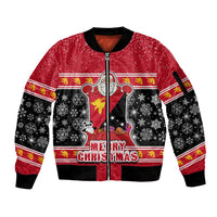 Papua New Guinea Christmas Sleeve Zip Bomber Jacket Santa With Flag Of PNG Polynesian Tribal Xmas Vibe LT03 Unisex Red - Polynesian Pride
