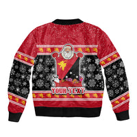 Custom Papua New Guinea Christmas Sleeve Zip Bomber Jacket Santa With Flag Of PNG Polynesian Tribal Xmas Vibe LT03 - Polynesian Pride