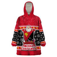 Custom Papua New Guinea Christmas Wearable Blanket Hoodie Santa With Flag Of PNG Polynesian Tribal Xmas Vibe LT03 One Size Red - Polynesian Pride