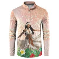 Woman Polynesian Tattoos Button Sweatshirt Tropical Flower - Peach Fuzz Color