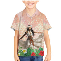 Woman Polynesian Tattoos Family Matching Mermaid Dress and Hawaiian Shirt Tropical Flower - Peach Fuzz Color LT03 Son's Shirt Peach Fuzz - Polynesian Pride