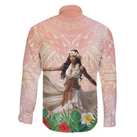 Woman Polynesian Tattoos Family Matching Off Shoulder Short Dress and Hawaiian Shirt Tropical Flower - Peach Fuzz Color LT03 - Polynesian Pride