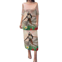 Woman Polynesian Tattoos Family Matching Puletasi and Hawaiian Shirt Tropical Flower - Peach Fuzz Color LT03 Mom's Dress Peach Fuzz - Polynesian Pride